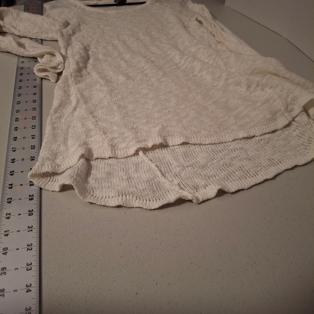 Neiman Marcus Ivory Cotton Knit Sweater Tunic Top Size L Loose Weave - Picture 5 of 7